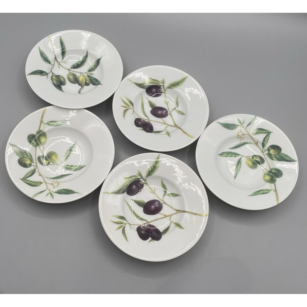 APILCO France Porcelain OLIVE OIL Dipping Bowls Black Green Olives SET of 5